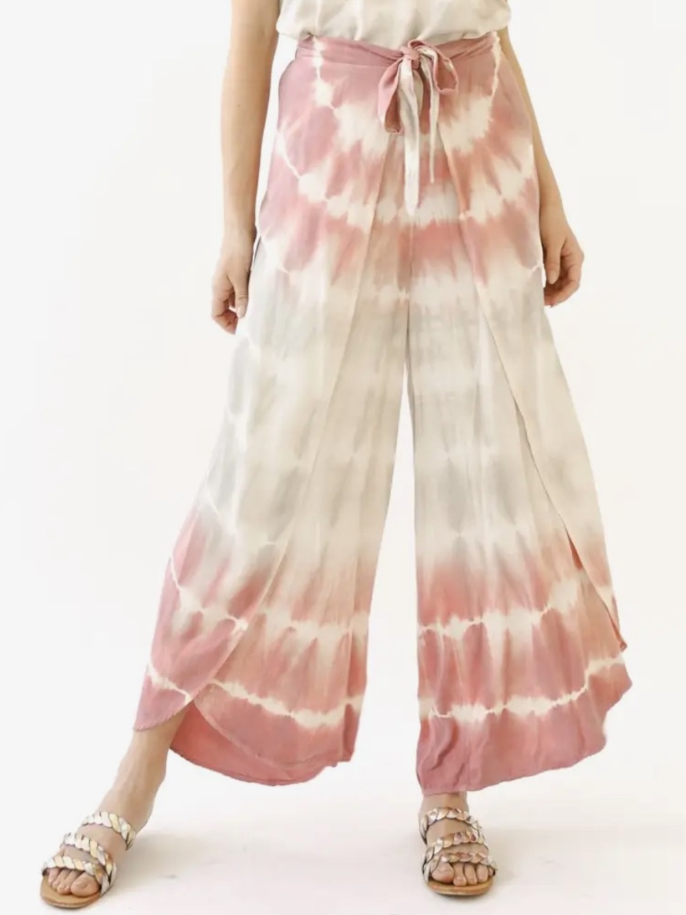 MYSTREE Tie-Dye Wide Leg Pants - Pink & Cream